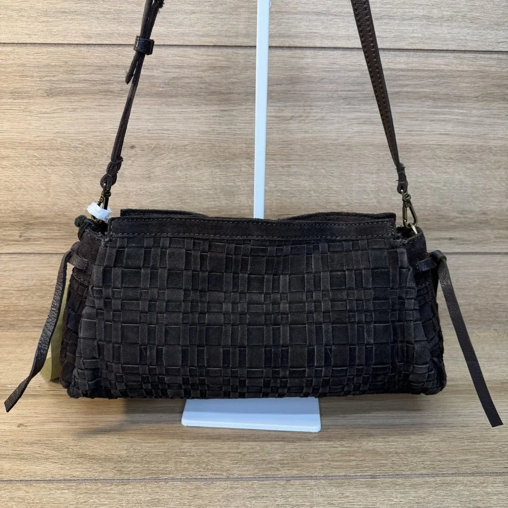 Vilenca Holland Suede Slouchy Hobo Shoulder Bag Chocolate Brown Woven Boho NWT